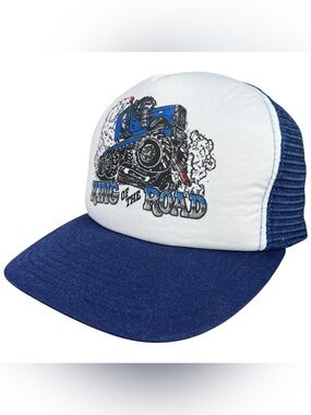 Vtg King Of The Road Blue & White SnapBack Mesh Trucker Hat Cap Adult OSFA